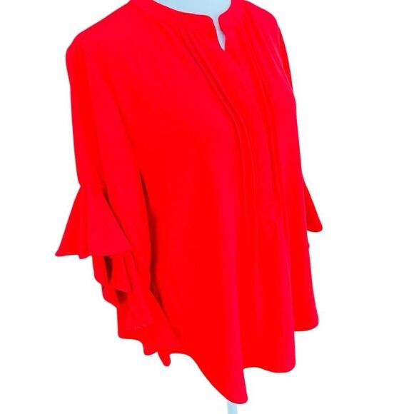 VINCE CAMUTO Ruffle Sleeve Split Neck Blouse Cherry Red size Small. - Picture 12 of 13